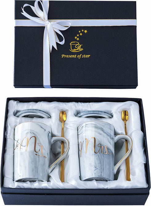 Mr and Mrs Coffee Mugs Set - Unique Wedding Gifts For Bride and Groom
